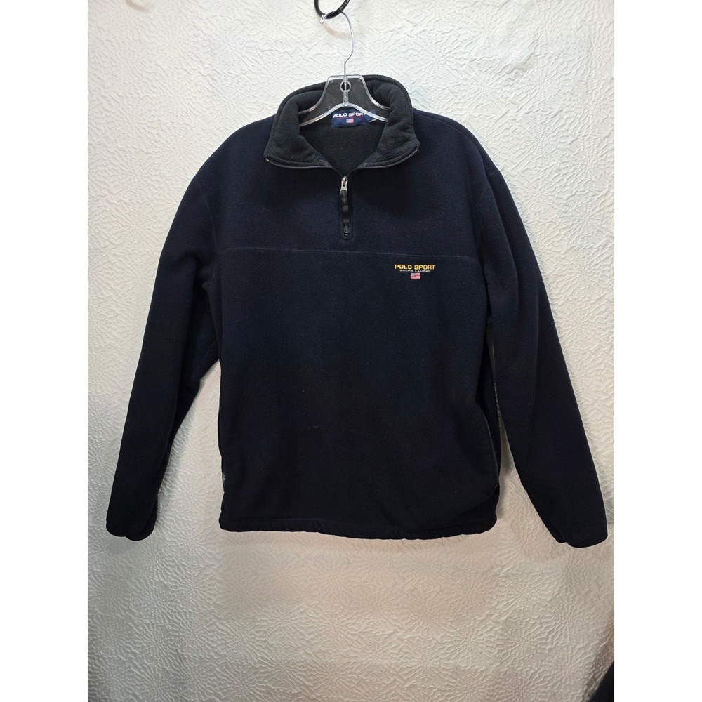 Polo Sport Fleece Pullover Mens Large Black Good 90s Vintage 1/2 Zip Jacket